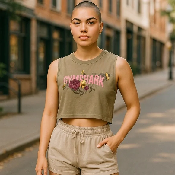 Gymshark Floral Cropped Green Sleeveless Tank Top Shirt Size Small - Picture 1 of 5